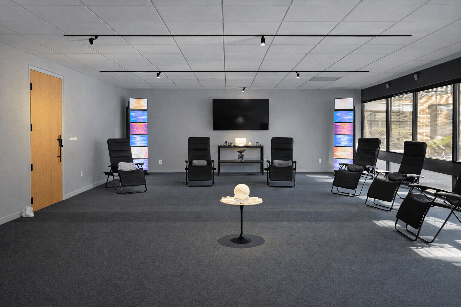 Mobius bioenergy room with zero-gravity chairs and light technology